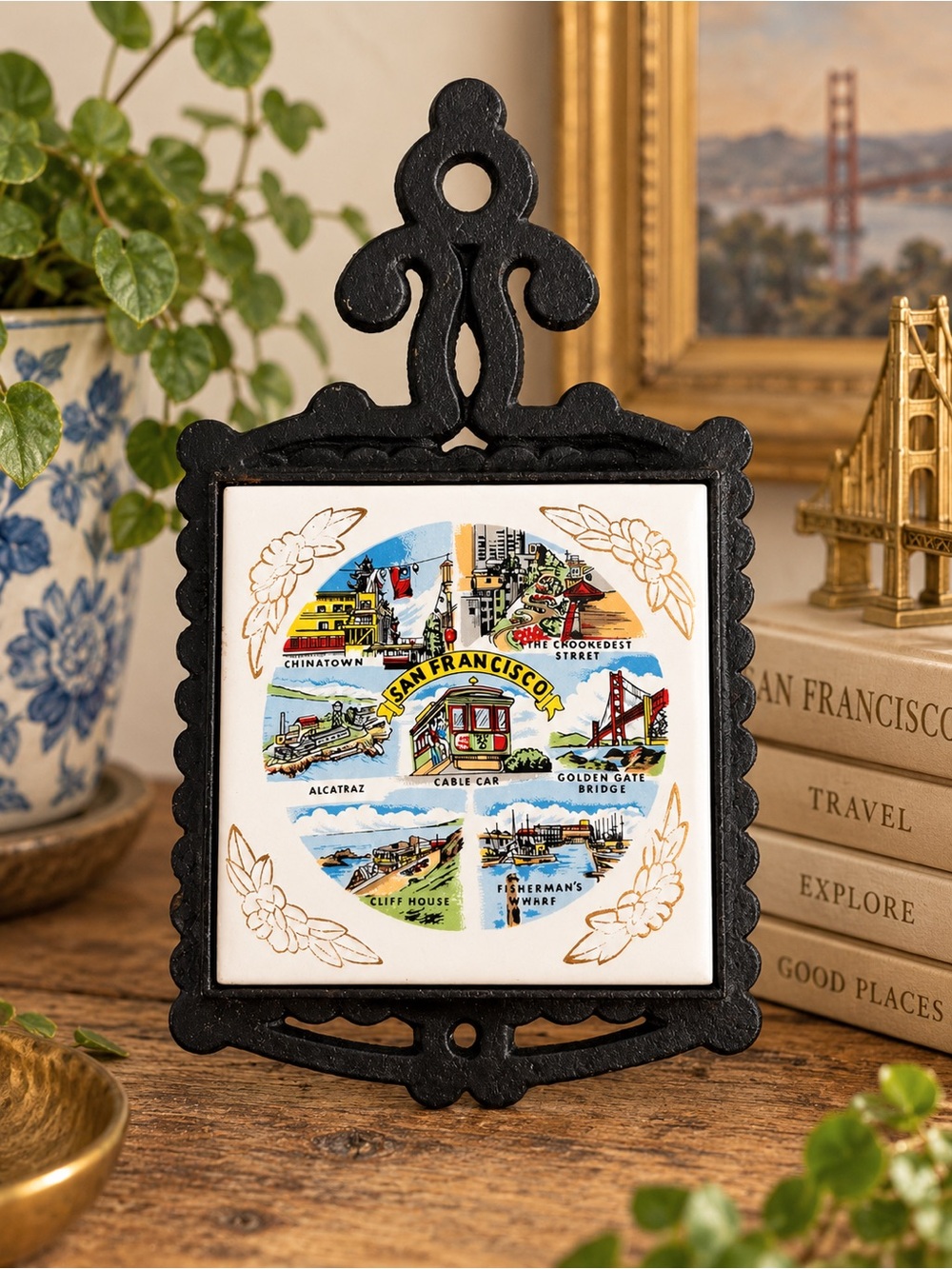 Cast Iron San Francisco Decorative Tile Trivet - Black